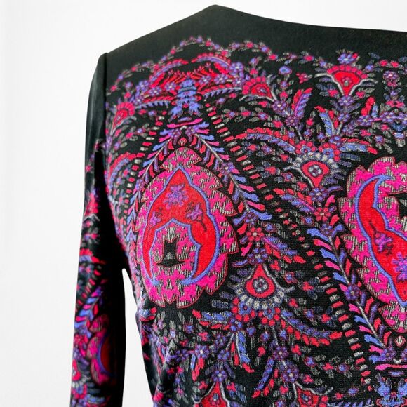 Vintage Y2K Black Purple Long Sleeve Knit Bodycon Tribal Print Dress Size M - Picture 7 of 8